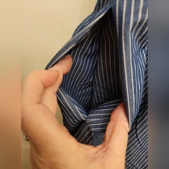 Cremieux Ribbon Tie Strap Blue White Pinstripe Romper Size 10 - Picture 6 of 13